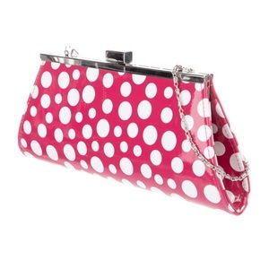 NEIMAN MARCUS Polka Dot Clutch Bag with Shoulder Chain Kiss Lock